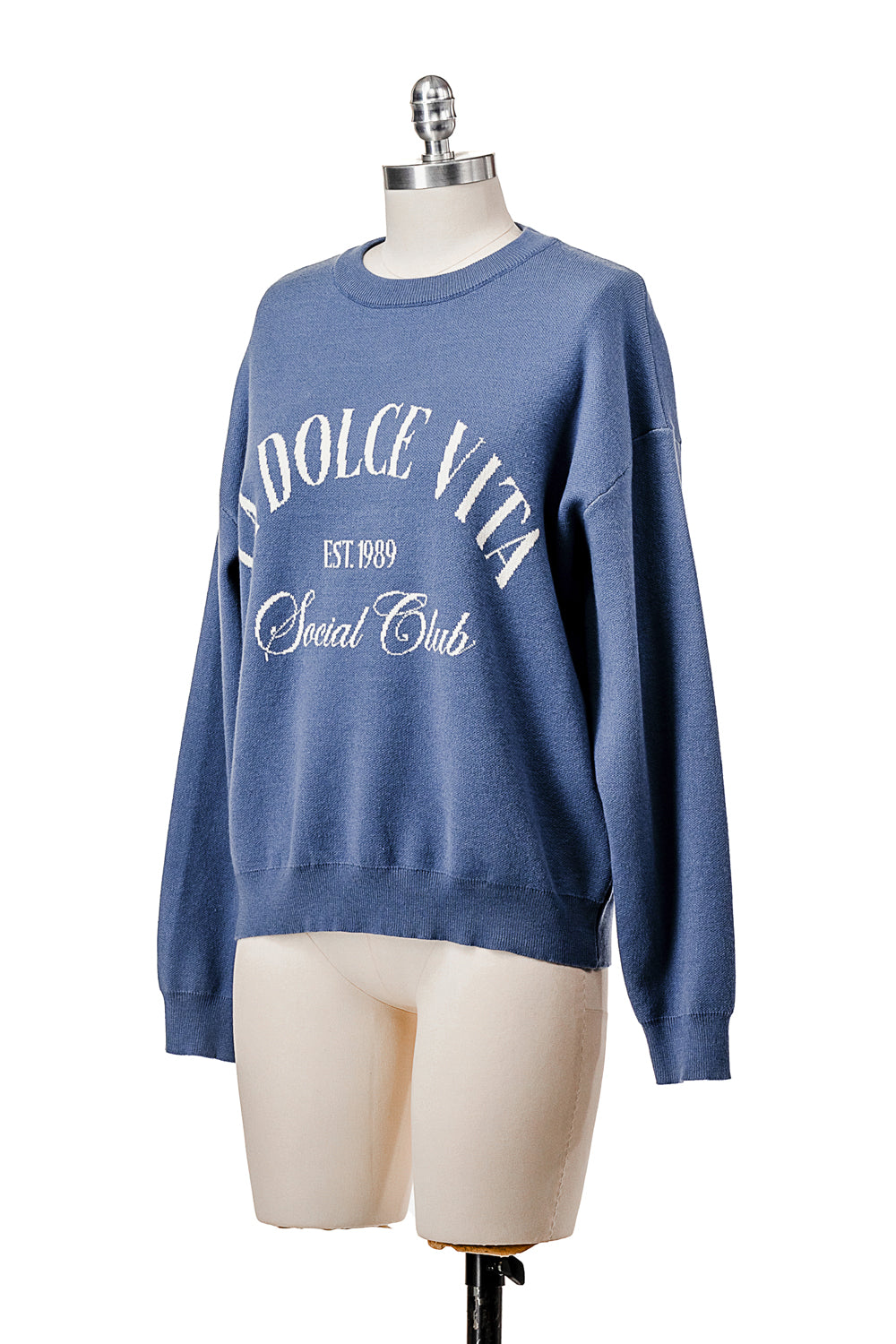 LONG SLEEVE CREW NECK KNIT SWEATER WITH GRAPHIC