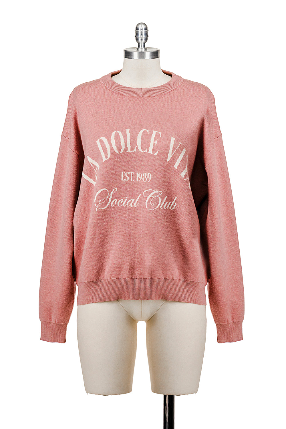 LONG SLEEVE CREW NECK KNIT SWEATER WITH GRAPHIC