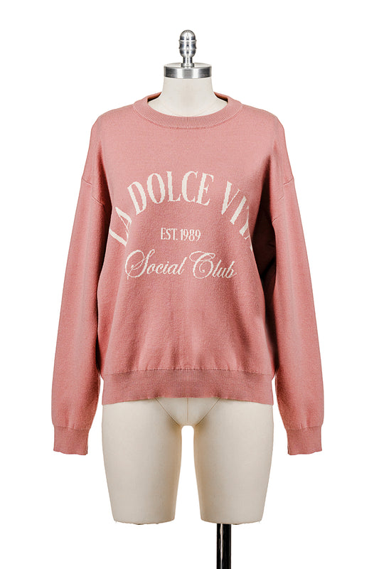 LONG SLEEVE CREW NECK KNIT SWEATER WITH GRAPHIC