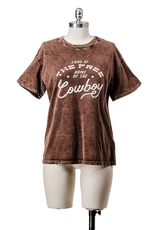 COWBOY RODEO MINERAL WASHED T-SHIRT WITH GRAPHIC