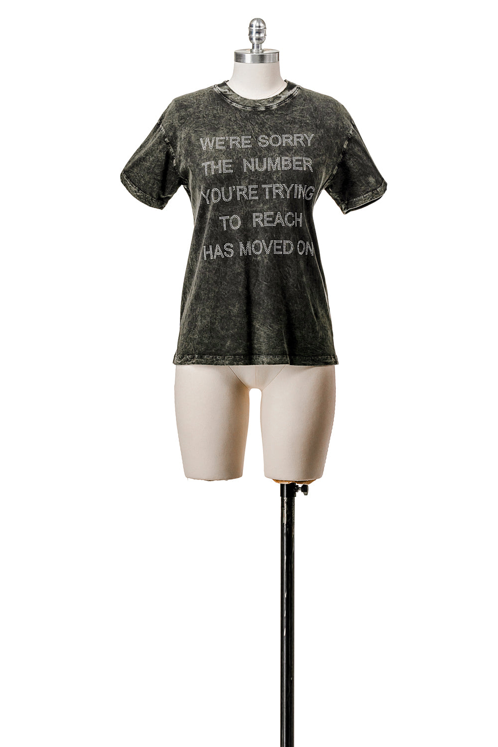 SHORT SLEEVE MINERAL WASHED T-SHIRT WITH RHINESTONES