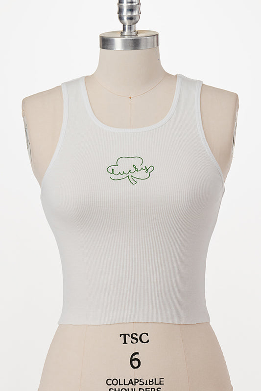 LUCKY CLOVER EMBO RIBBED TANK