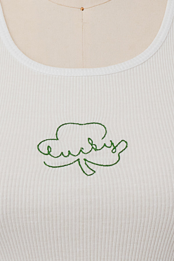 LUCKY CLOVER EMBO RIBBED TANK