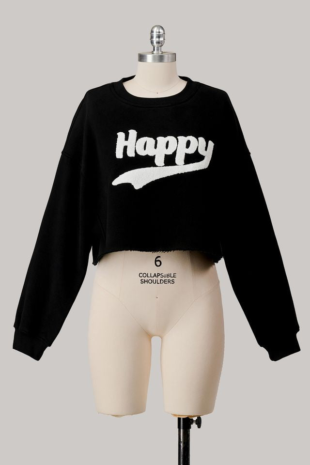 BLACK HAPPY FLEECE SWEATSHIRT