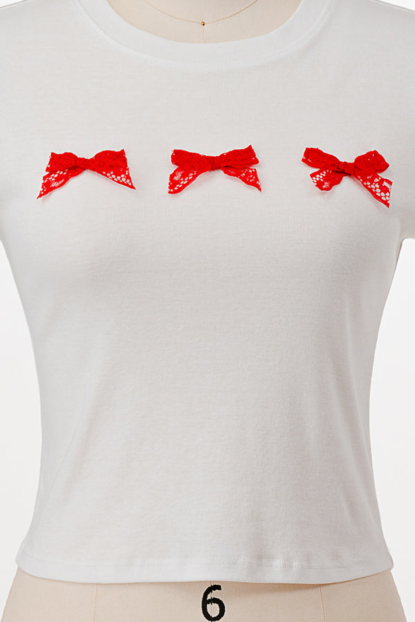 3 RED LACE RIBBON BABY TEE