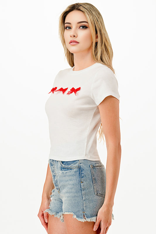 3 RED LACE RIBBON BABY TEE