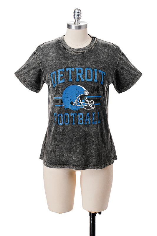 SHORT SLEEVE MINERAL WASHED T-SHIRT WITH GRAPHIC AND STONES