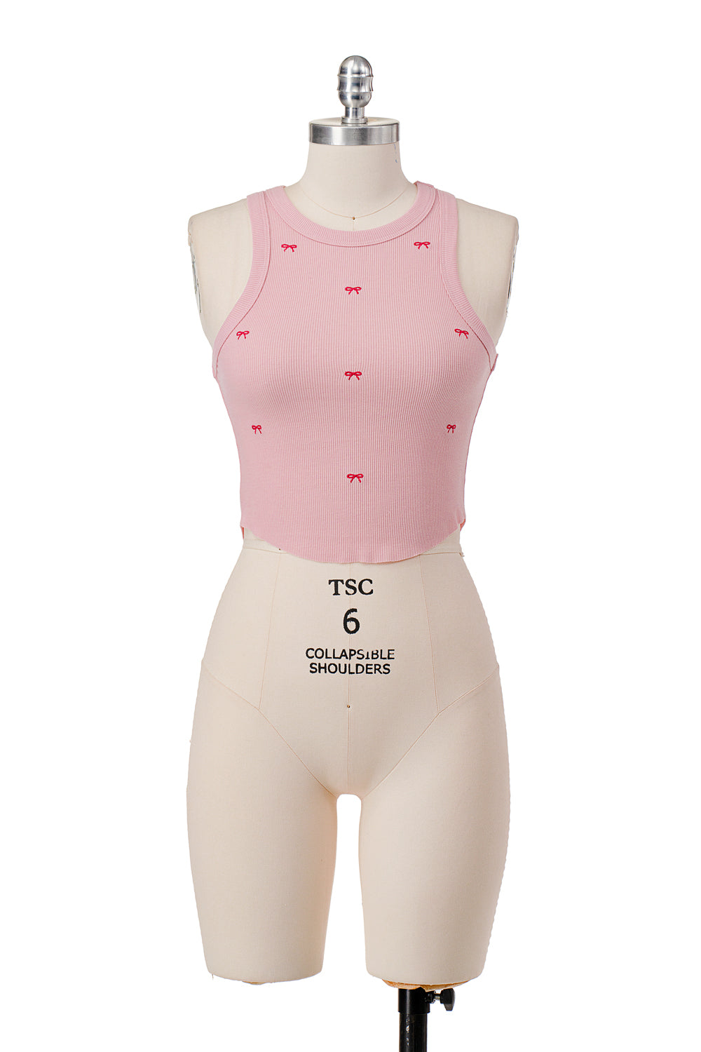 ALL OVER RIBBONS EMBROIDERED RIBBED TANK TOP