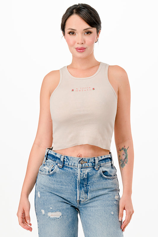 A LITTLE DELULU TANK TOP