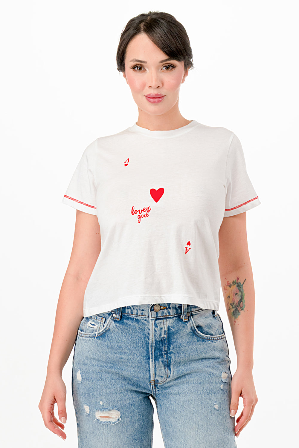 LOVER GIRL ACE OF HEARTS RELAXED TEE W/ CONTRAST STITCHING