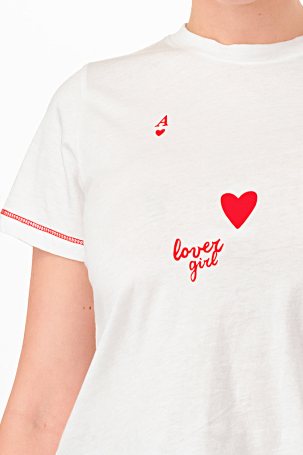 LOVER GIRL ACE OF HEARTS RELAXED TEE W/ CONTRAST STITCHING