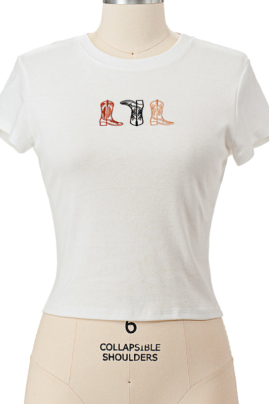 3 COWBOY BOOTS EMBROIDERY BABY TEE