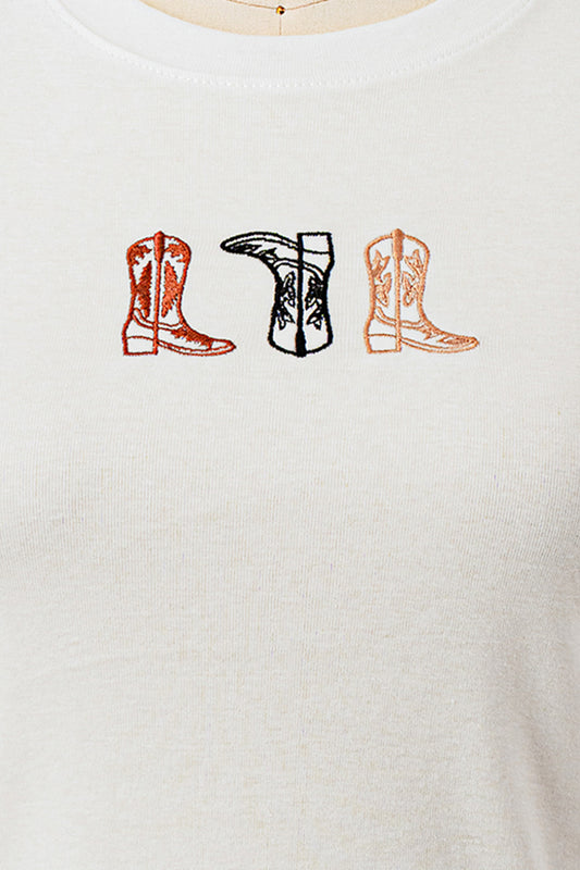 3 COWBOY BOOTS EMBROIDERY BABY TEE