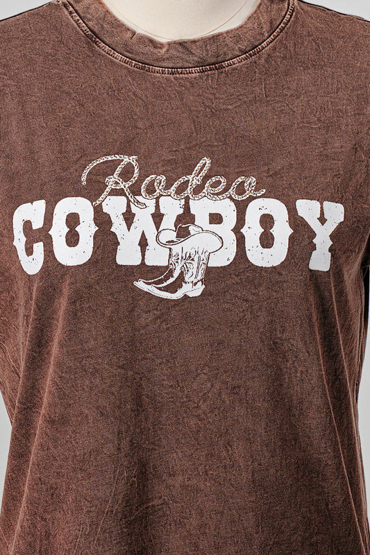 COWBOY RODEO MINERAL WASHED T-SHIRT WITH GRAPHIC