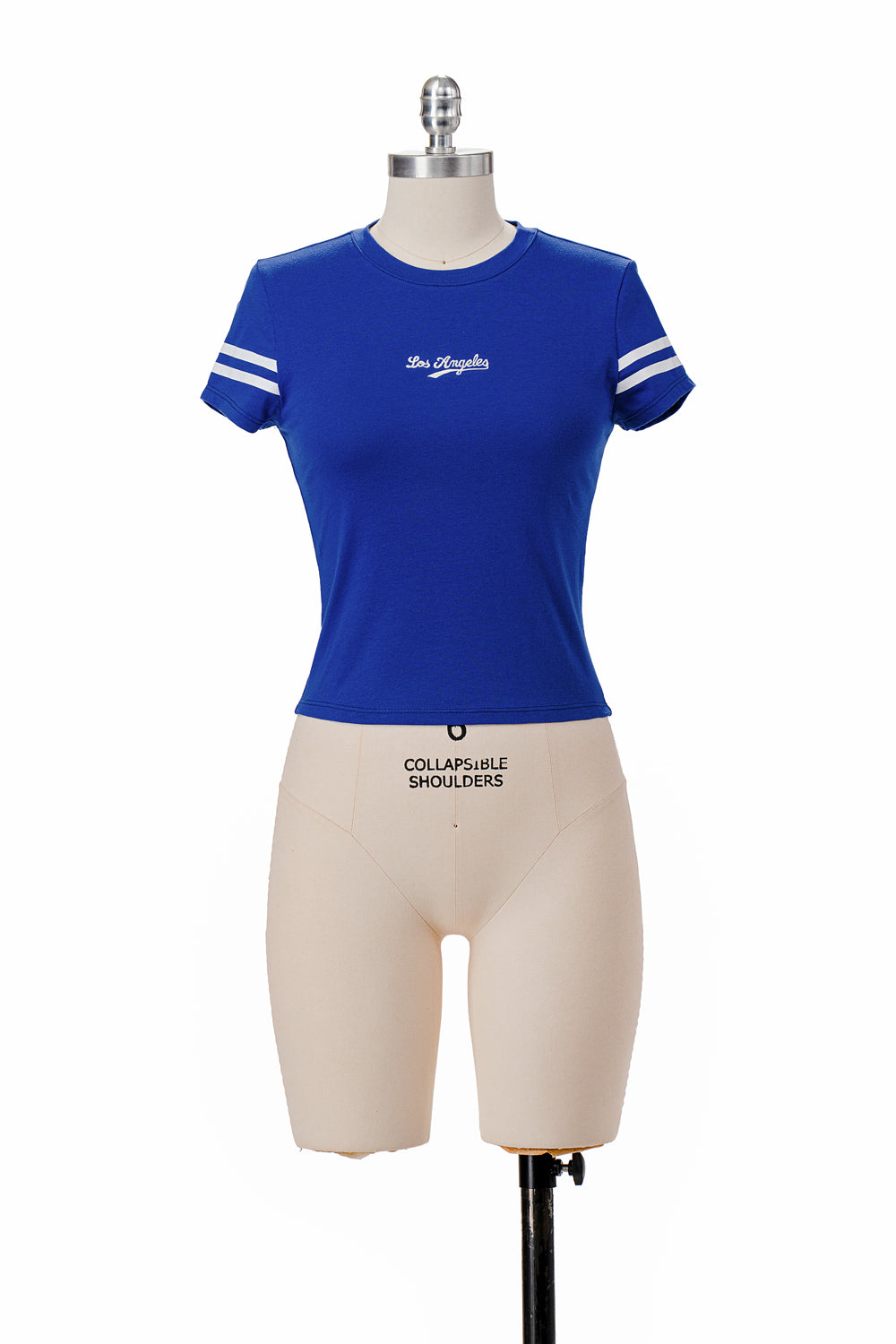 ROYAL BLUE LOS ANGELES BASEBALL BABY TEE WITH EMBROIDERY FRONT AND PRINTED SLEEVES