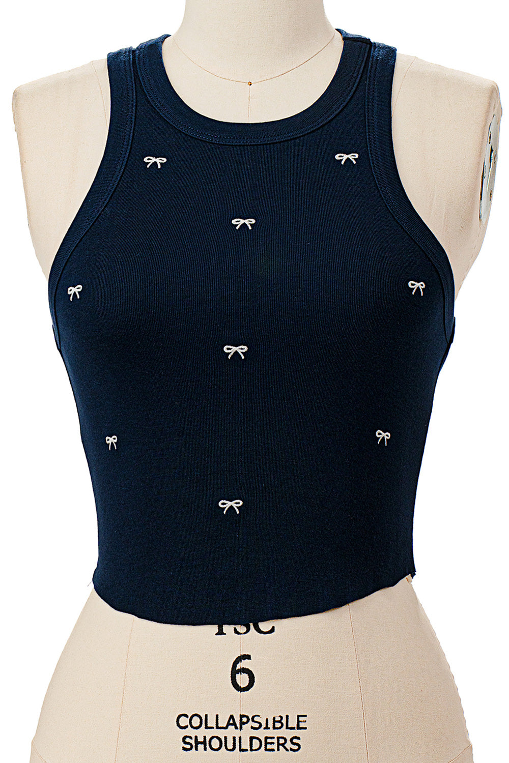 NAVY ALL OVER RIBBON EMBROIDERY TANK TOP