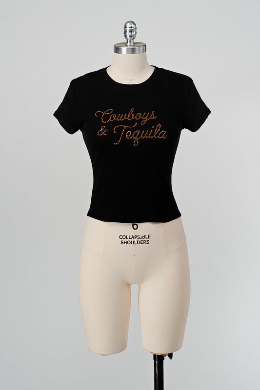 COWBOYS & TEQUILA RHINESTONES COTTON BABY TEE