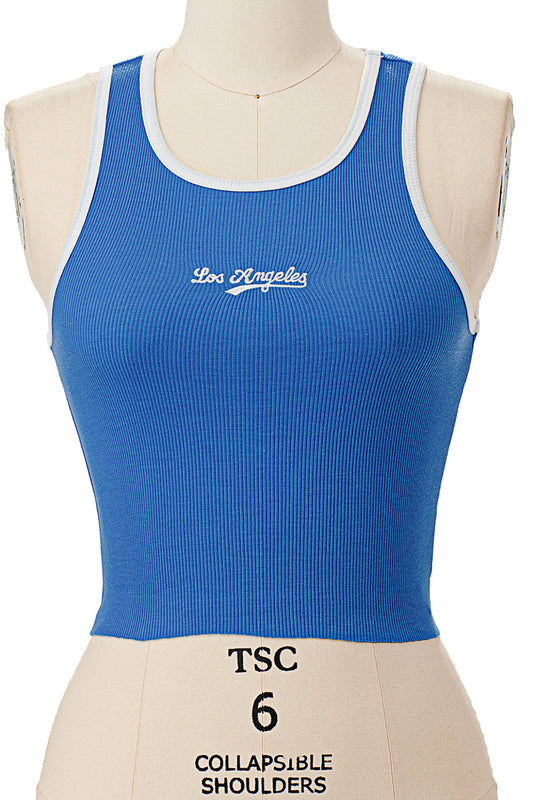 BLUE LOS ANGELES EMBROIDERY RIBBED TANK TOP