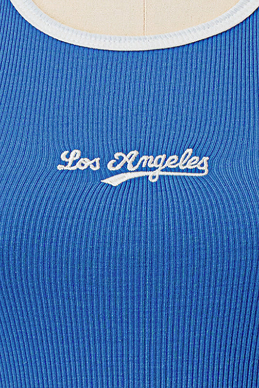 BLUE LOS ANGELES EMBROIDERY RIBBED TANK TOP