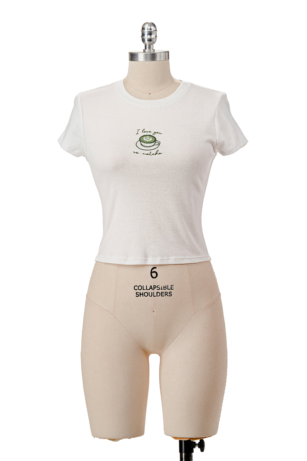 WHITE I LOVE YOU SO MATCHA BABY TEE EMBRO