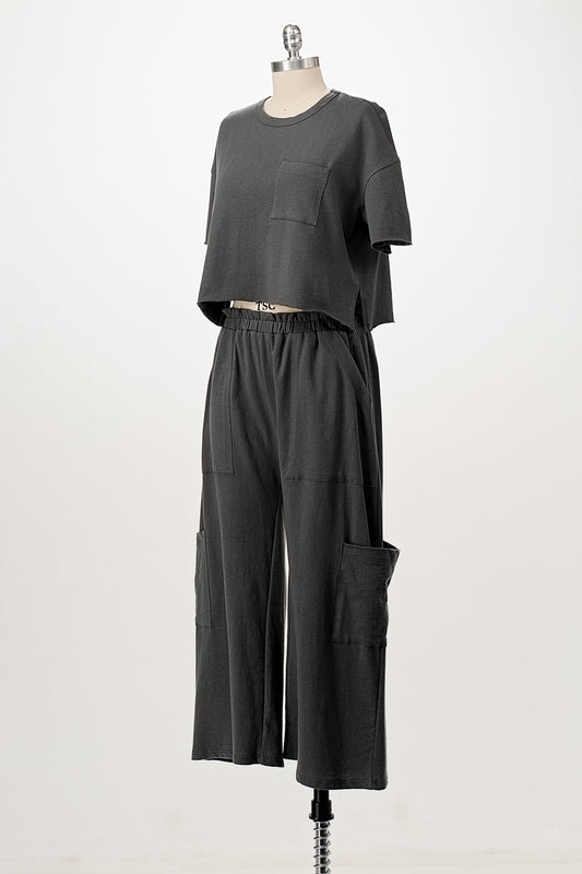 CHARCOAL FRENCH TERRY LOUNGE SET