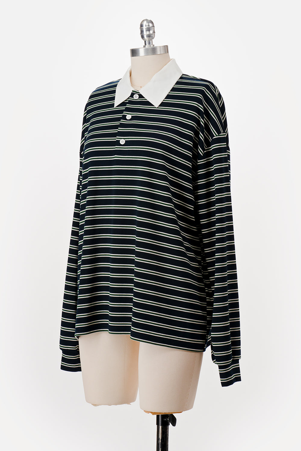 OVERSIZED LONG SLEEVE STRIPED POLO NAVY/HUNTER