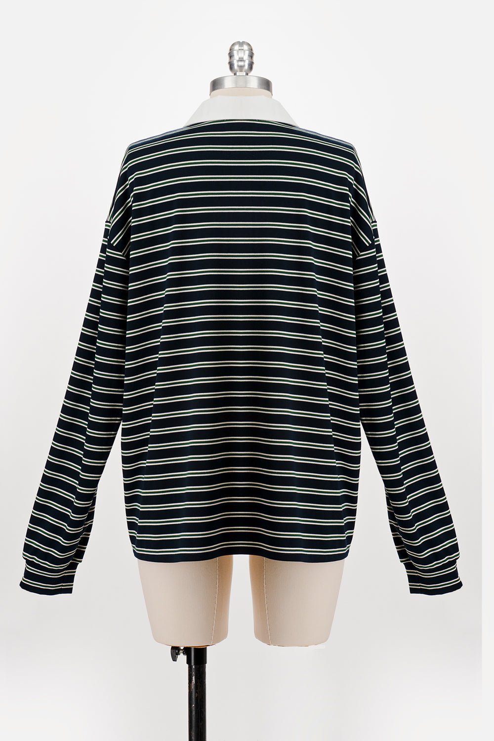 OVERSIZED LONG SLEEVE STRIPED POLO NAVY/HUNTER